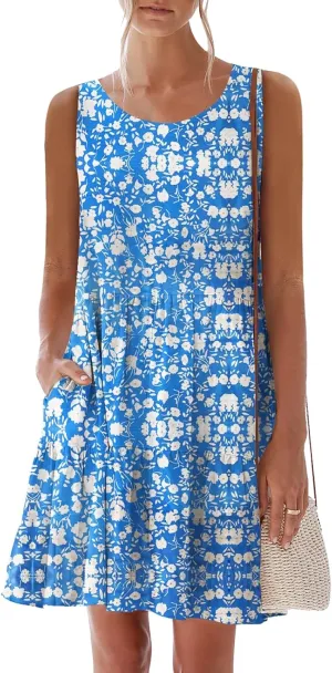 nclook Womens Summer Casual Dresses Sweet Cute Crewneck Sleeveless Dress with Pockets