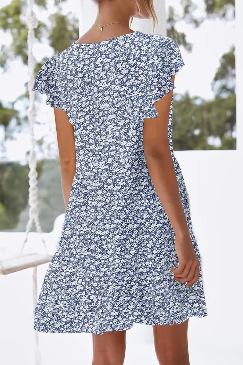 nclook Womens Summer Casual Dresses Sweet Cute V Neck Mini Dress with Pockets Ruffle Short Sleeve