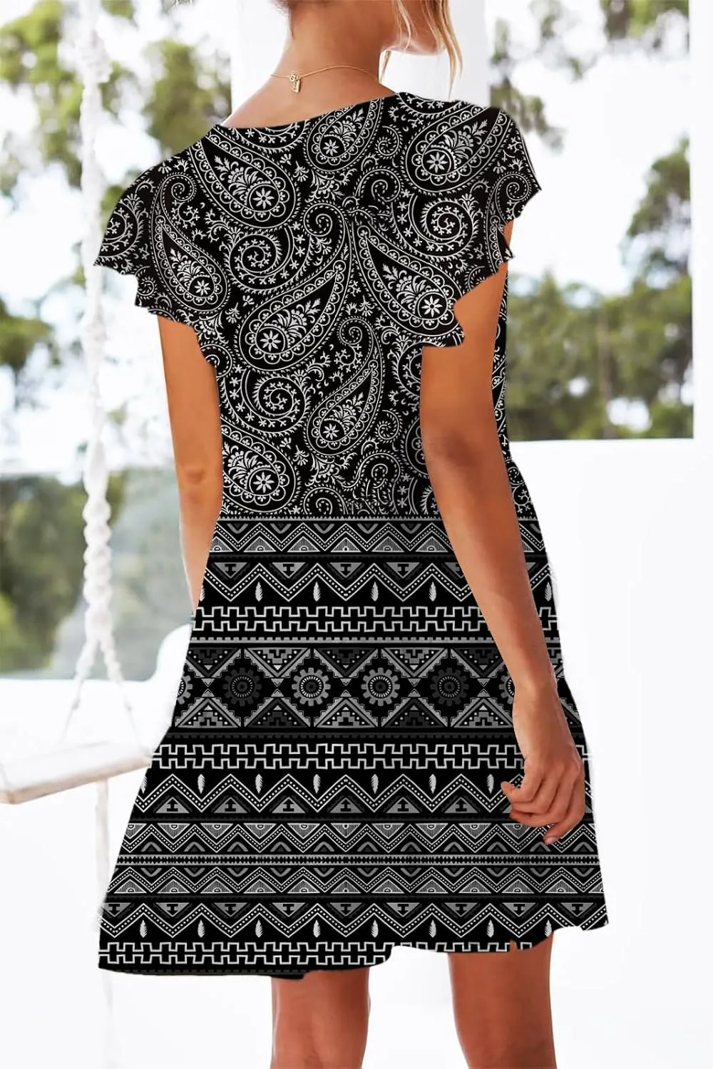 nclook Womens Summer Casual Dresses Sweet Cute V Neck Mini Dress with Pockets Ruffle Short Sleeve