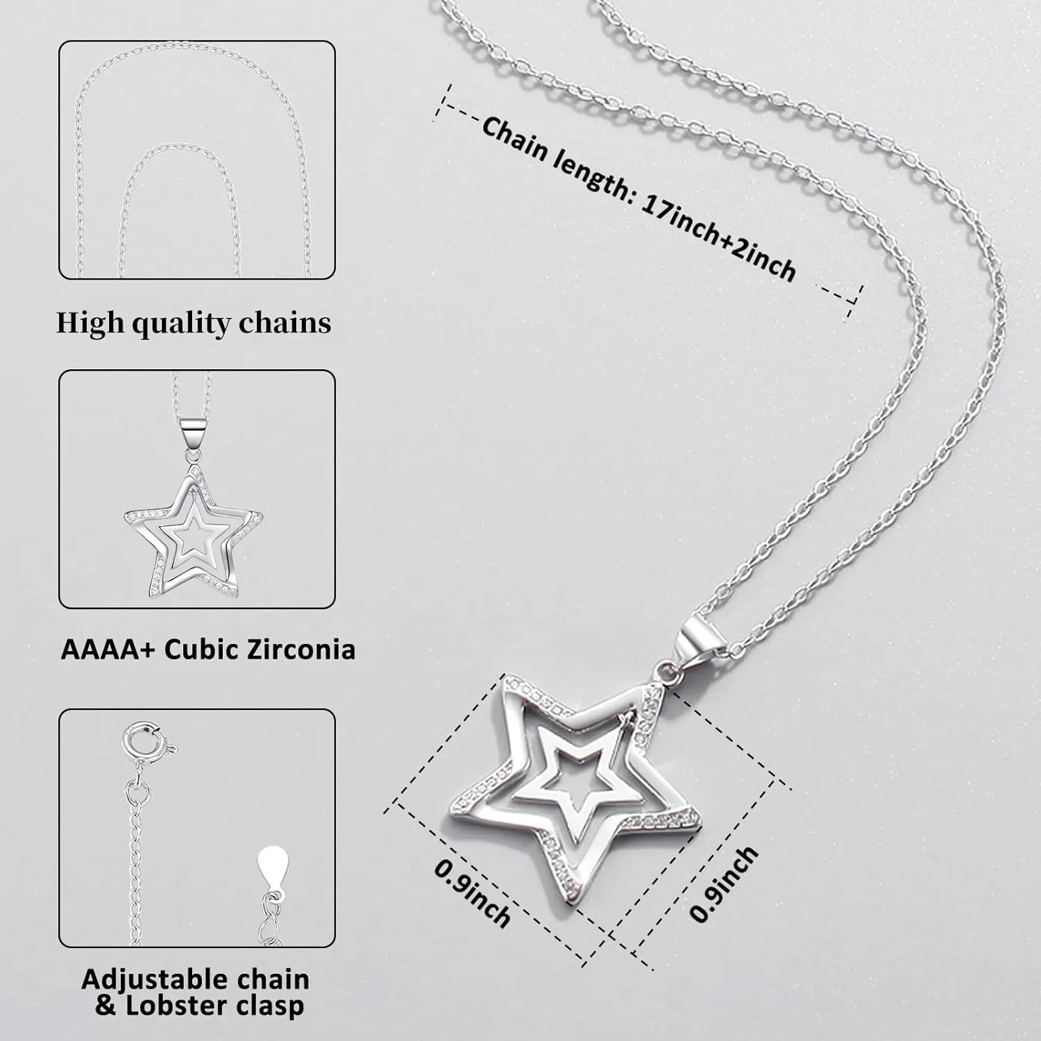 Necklace for Women Silver Star Necklaces,Butterfly,Circle,Onyx Necklaces And Rings,Hypoallergenic Necklaces Jewelry Birthday Christmas Gift for Women