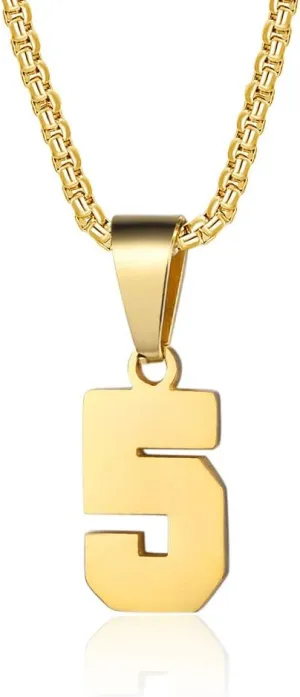 Number Necklaces Personalized Necklaces 18K Gold Plated Initial Number Pendant Stainless Steel Chain Sports Necklaces for Men Women