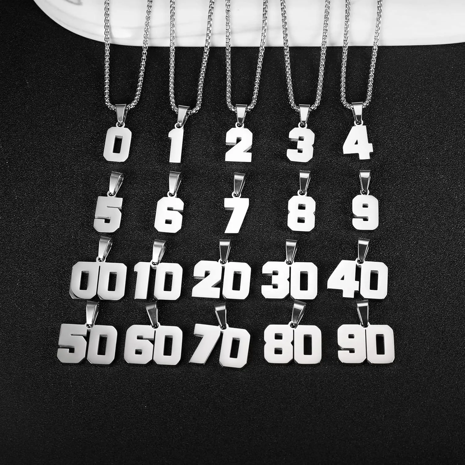 Number Necklaces Personalized Necklaces 18K Gold Plated Initial Number Pendant Stainless Steel Chain Sports Necklaces for Men Women