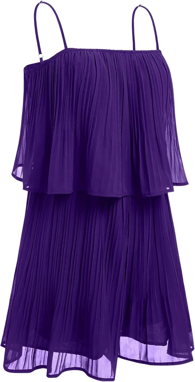 ODIZLI Women's Summer Sleeveless Spaghetti Straps Wide Leg Pleated Jumpsuit One Piece Short Romper
