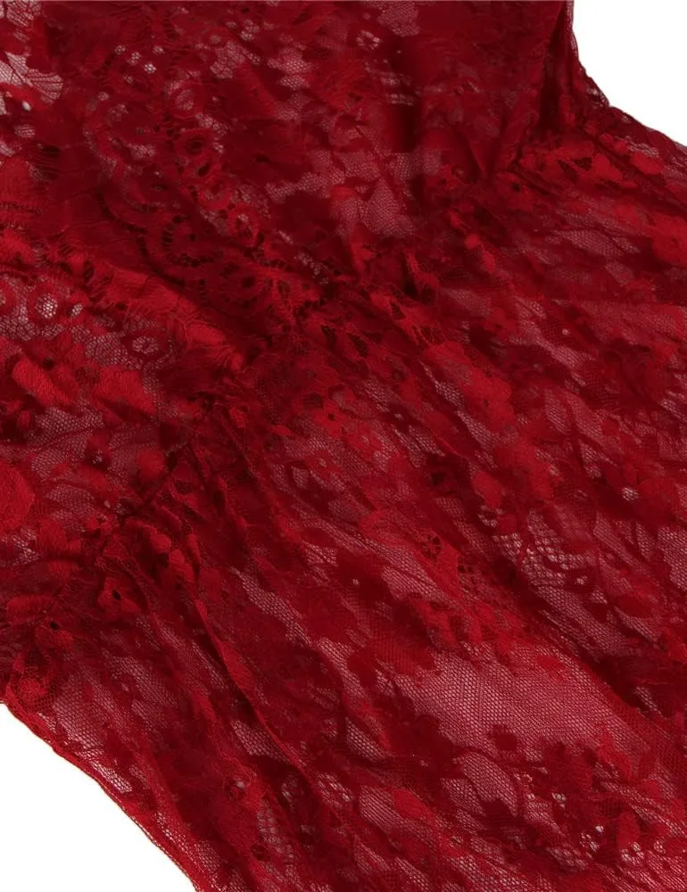 ohyeah Plus Size Long Gown Lingerie Floral Lace Nightgown Lace Maxi Maternity Dress Big Size Long Sleeve Chemise