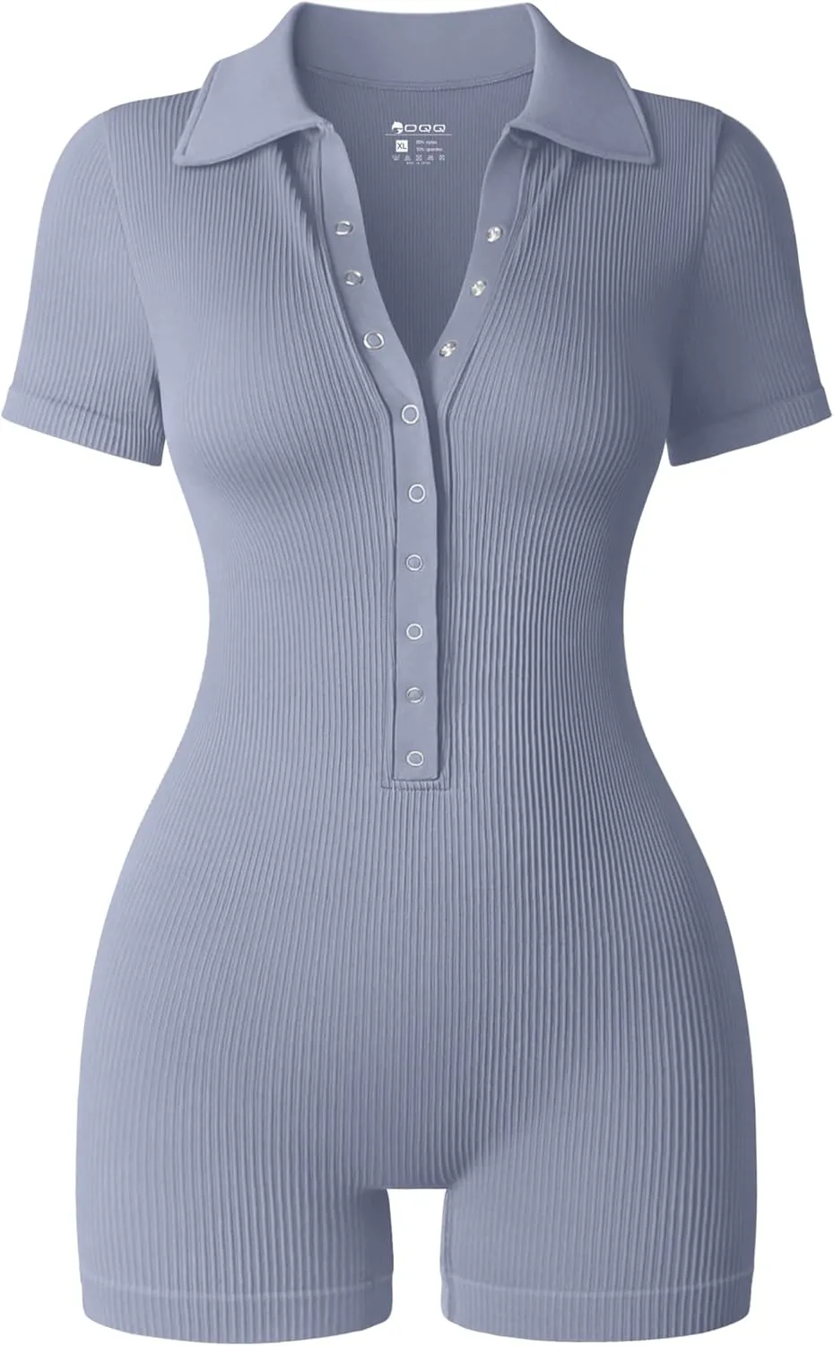 OQQ Women Yoga Rompers Ribbed V Neck Stretch Tummy Control Exercise Rompers