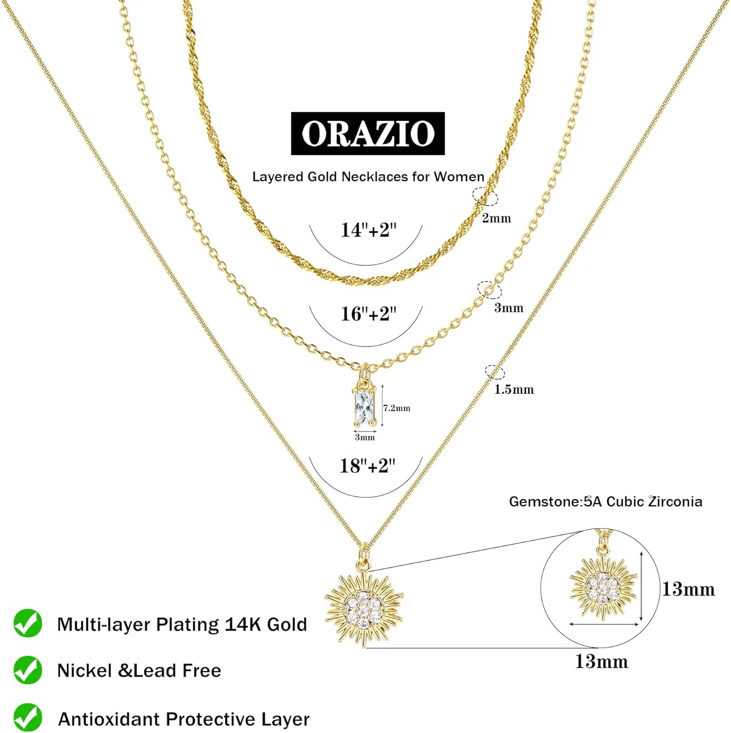 ORAZIO Gold Necklaces for Women,Layered Gold Necklace,14K Gold Plated Pendant Necklaces,Simple Choker Necklaces Set, Dainty Gold Chain Necklaces,Trendy Gold Stacked Jewelry Gifts for Women