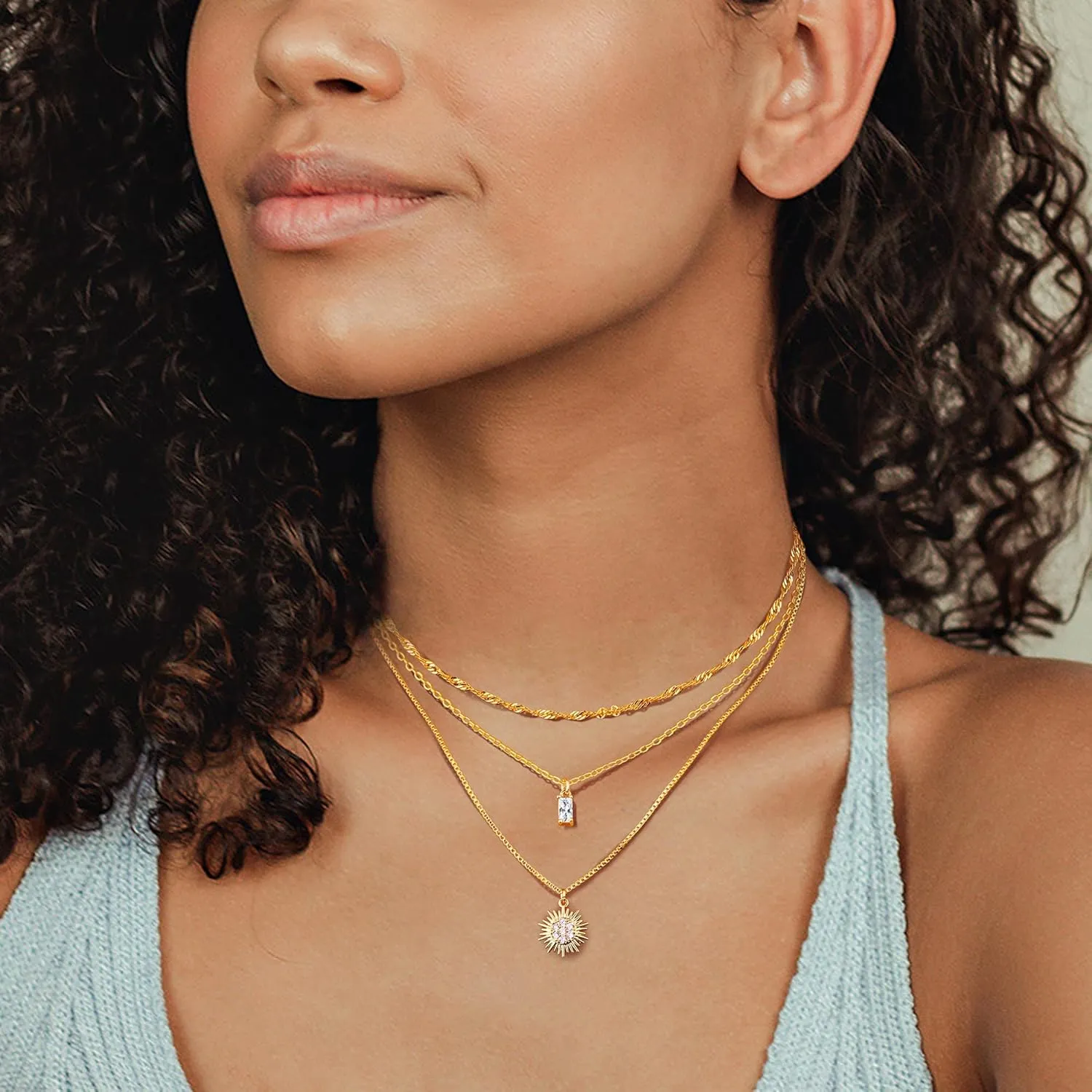 ORAZIO Gold Necklaces for Women,Layered Gold Necklace,14K Gold Plated Pendant Necklaces,Simple Choker Necklaces Set, Dainty Gold Chain Necklaces,Trendy Gold Stacked Jewelry Gifts for Women
