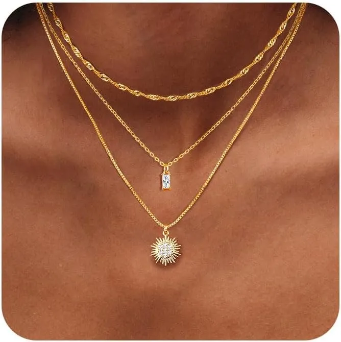 ORAZIO Gold Necklaces for Women,Layered Gold Necklace,14K Gold Plated Pendant Necklaces,Simple Choker Necklaces Set, Dainty Gold Chain Necklaces,Trendy Gold Stacked Jewelry Gifts for Women