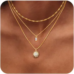 ORAZIO Gold Necklaces for Women,Layered Gold Necklace,14K Gold Plated Pendant Necklaces,Simple Choker Necklaces Set, Dainty Gold Chain Necklaces,Trendy Gold Stacked Jewelry Gifts for Women