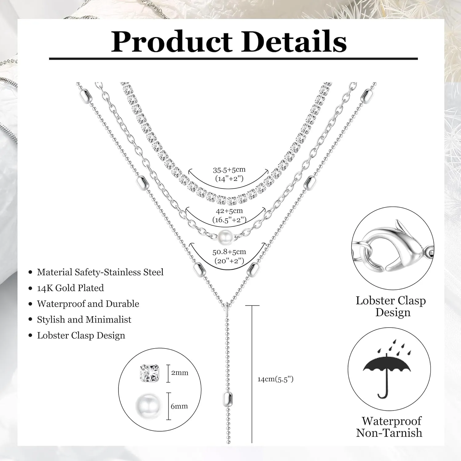 ORAZIO Layered Necklaces for Women,14K Gold Plated/Silver Stacked Necklaces for Women,Dainty Pearl Paper Clip Chain Pendant Choker Necklace Set Cute CZ Stackable Womens Necklaces Trendy Gold Y Necklace Jewelry Set Gift