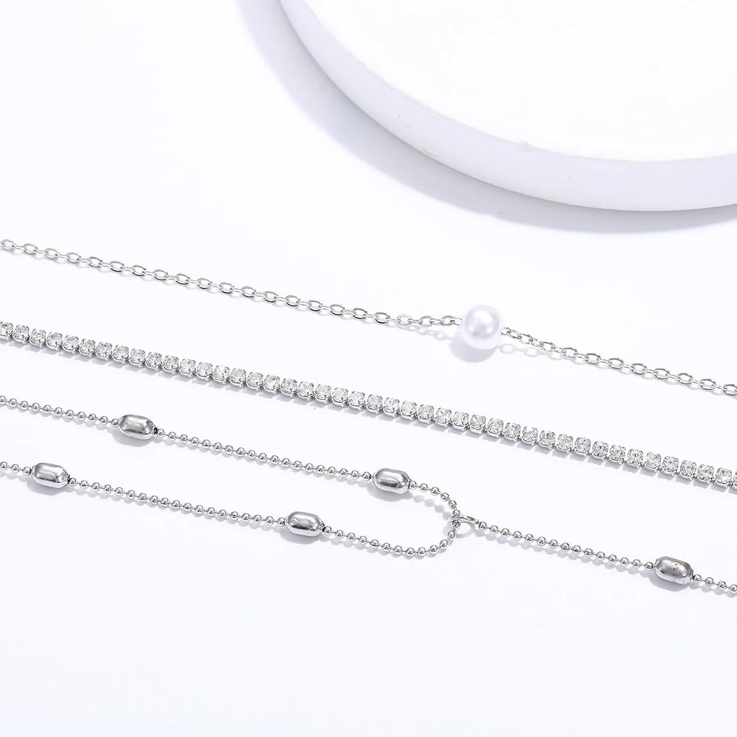 ORAZIO Layered Necklaces for Women,14K Gold Plated/Silver Stacked Necklaces for Women,Dainty Pearl Paper Clip Chain Pendant Choker Necklace Set Cute CZ Stackable Womens Necklaces Trendy Gold Y Necklace Jewelry Set Gift