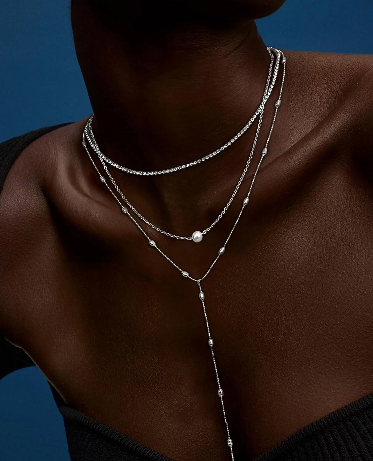 ORAZIO Layered Necklaces for Women,14K Gold Plated/Silver Stacked Necklaces for Women,Dainty Pearl Paper Clip Chain Pendant Choker Necklace Set Cute CZ Stackable Womens Necklaces Trendy Gold Y Necklace Jewelry Set Gift