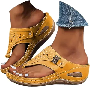 Orthopedic Sandals for Women Arch Support Slip On Flip Flops Comfortable Wedge Walking Thong Sandals Indoor Outdoor