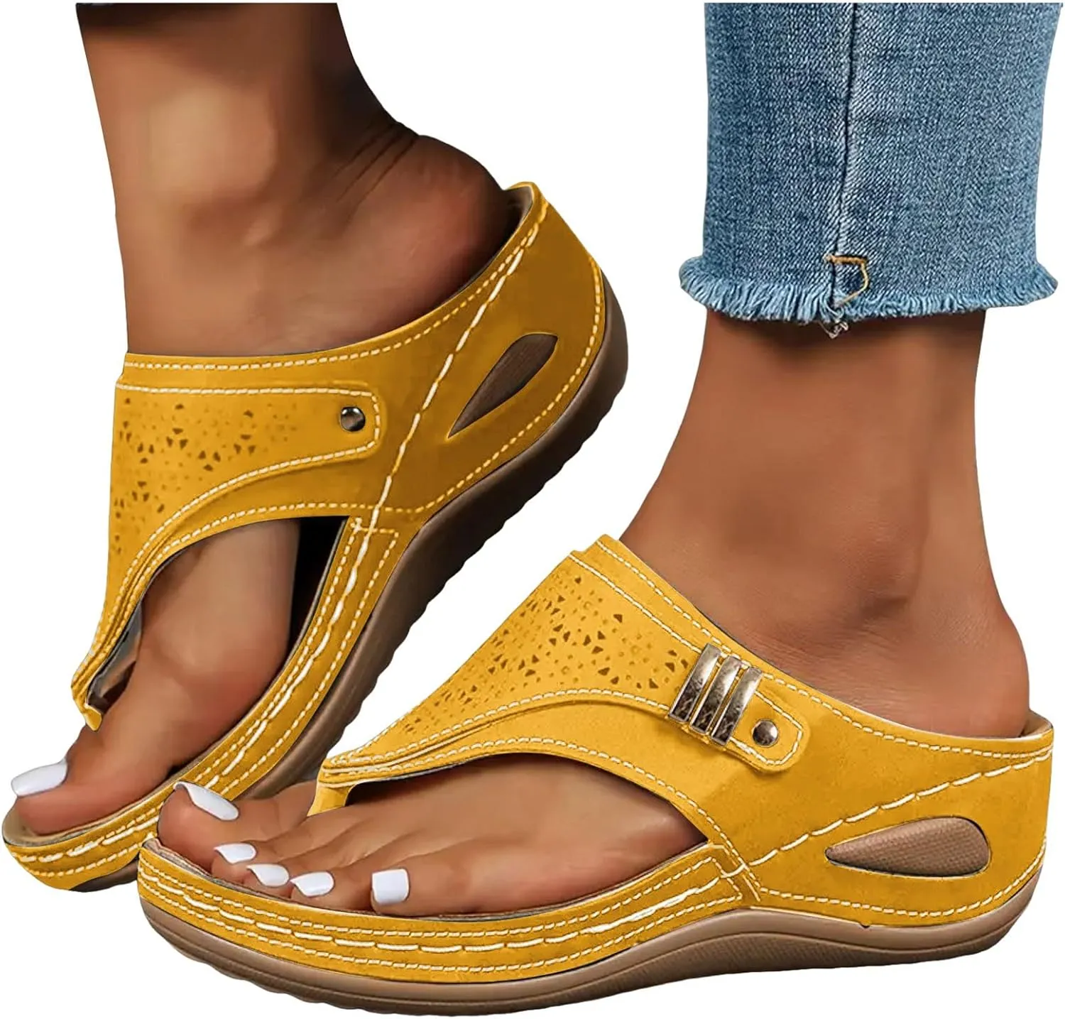 Orthopedic Sandals for Women Arch Support Slip On Flip Flops Comfortable Wedge Walking Thong Sandals Indoor Outdoor