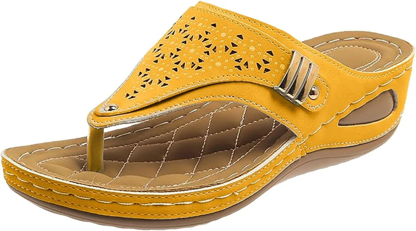 Orthopedic Sandals for Women Arch Support Slip On Flip Flops Comfortable Wedge Walking Thong Sandals Indoor Outdoor