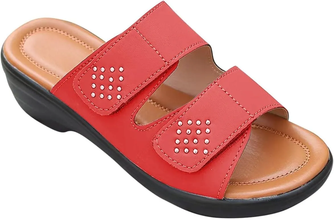 Orthopedic Sandals For Women Arch Support Walking Sandals Two Straps Wedge Sandals Bohemian Comfortable Outdoor Shoes