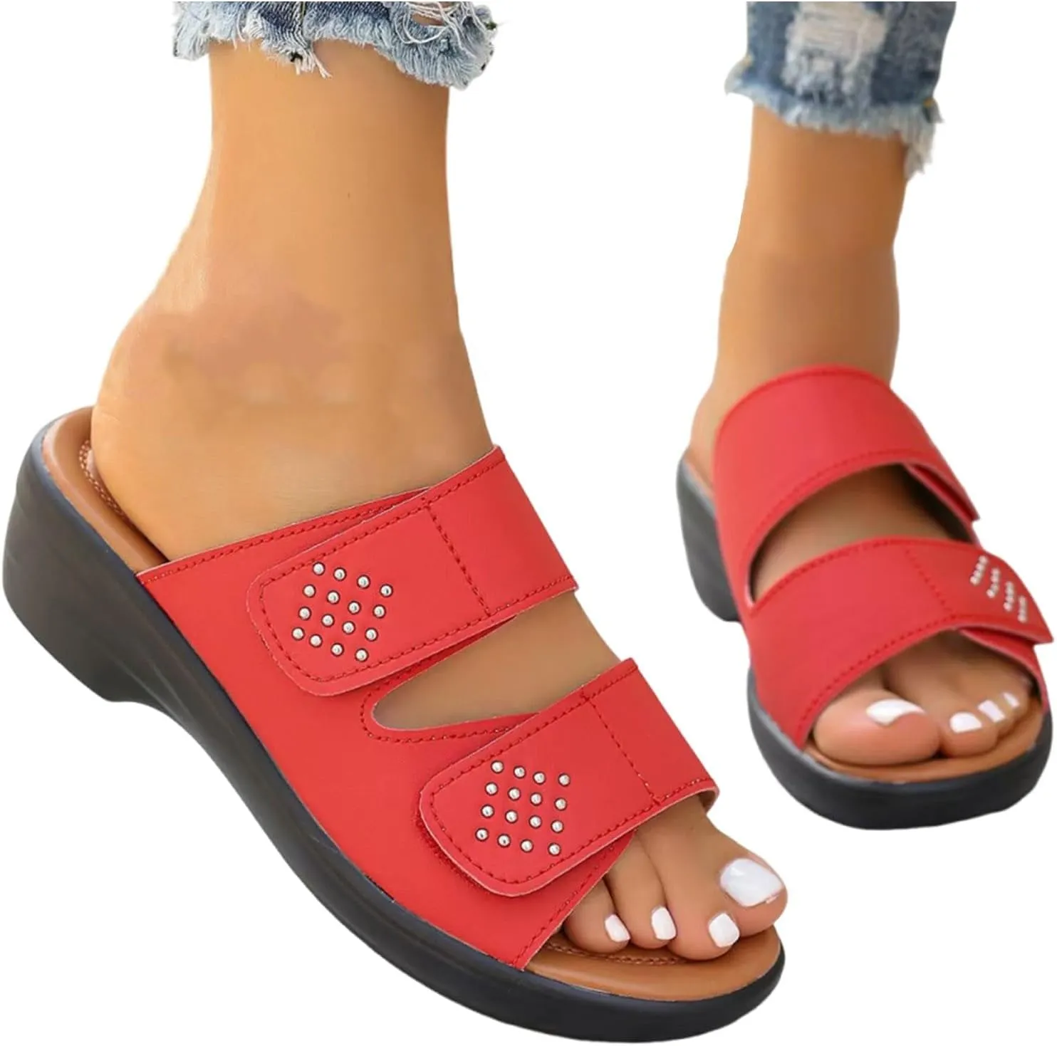 Orthopedic Sandals For Women Arch Support Walking Sandals Two Straps Wedge Sandals Bohemian Comfortable Outdoor Shoes