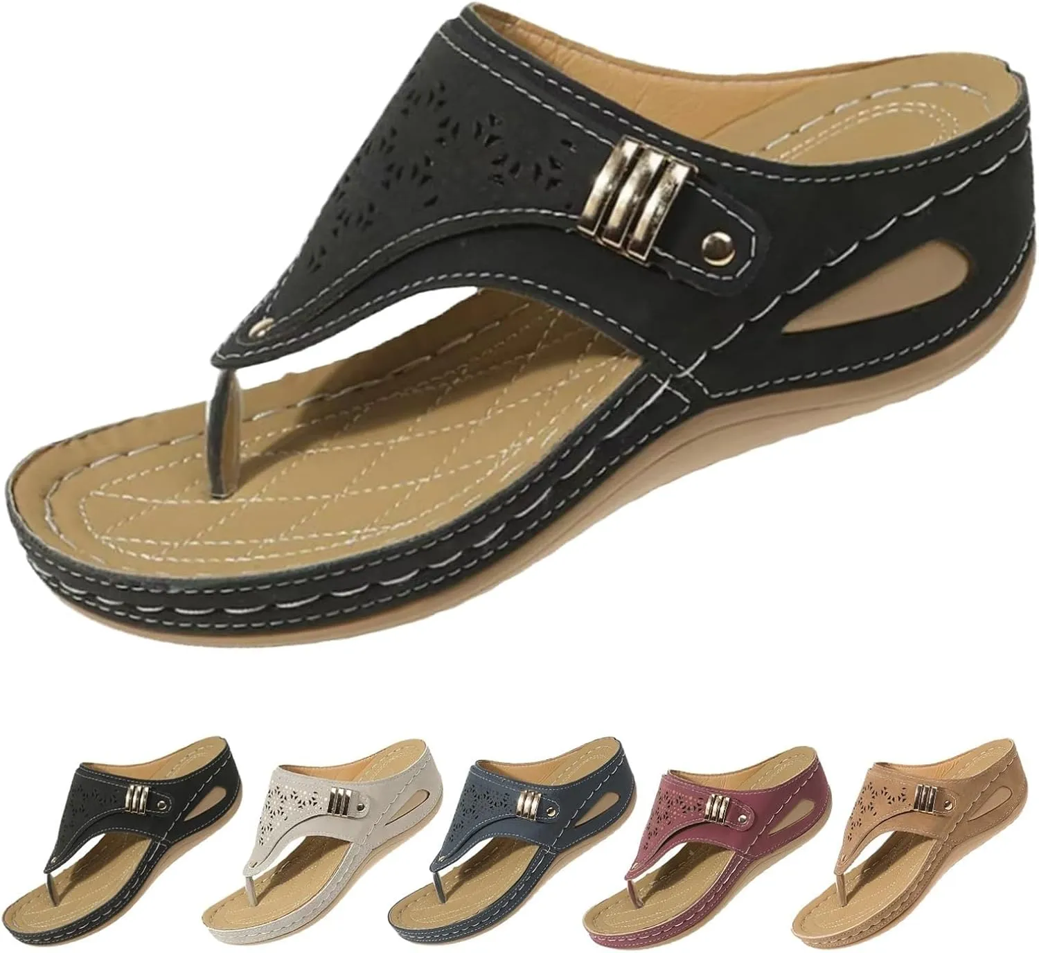 Orthopedic Sandals for Women Breathable Mesh Hollow Sports Sandals Casual Comfort Open Toe Wedge Sandal Orthopedic Flip-Flops Summer Beach Vacation Sandal Non Slip Arch Support Shoes