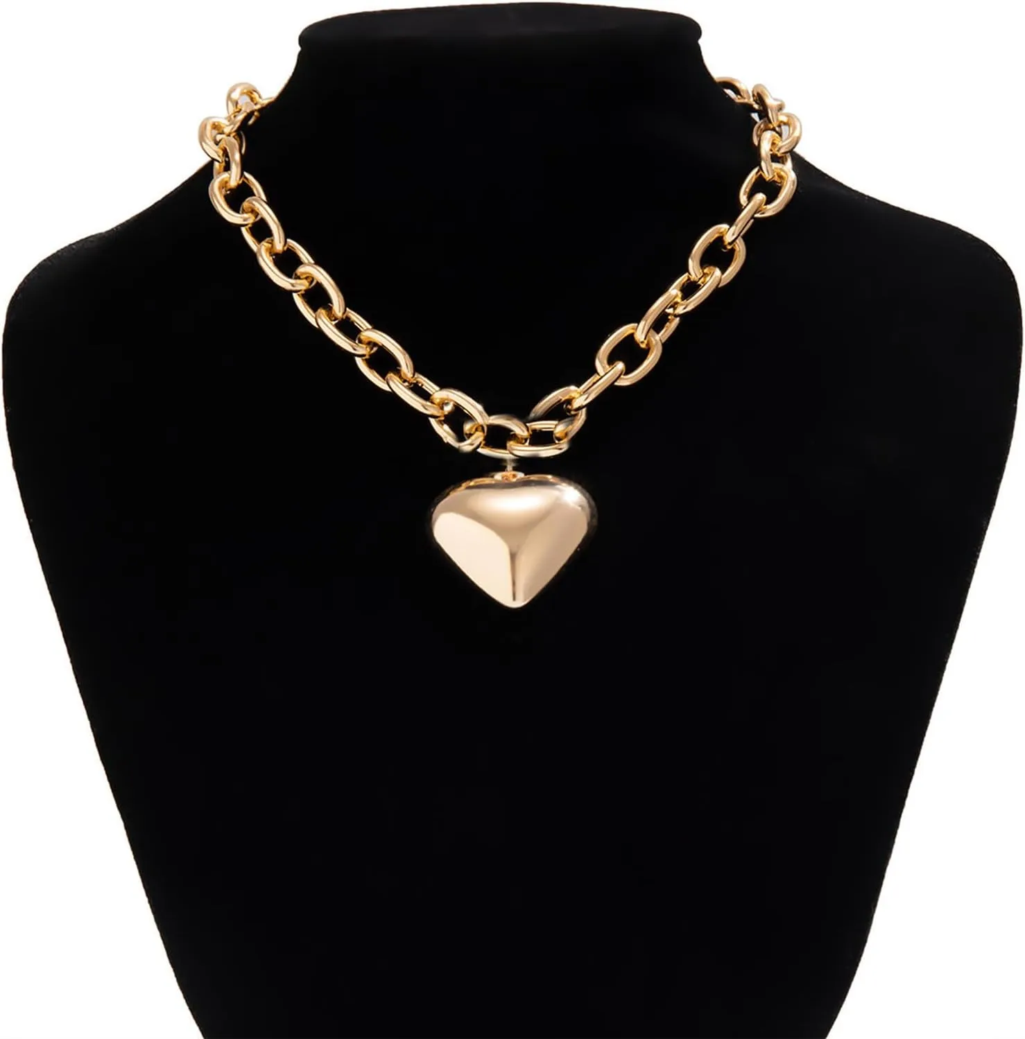 Otxas Chunky Heart Necklace Gold Statement Necklace for Women Big Puffy Heart Necklaces Chunky Chain Jewelry