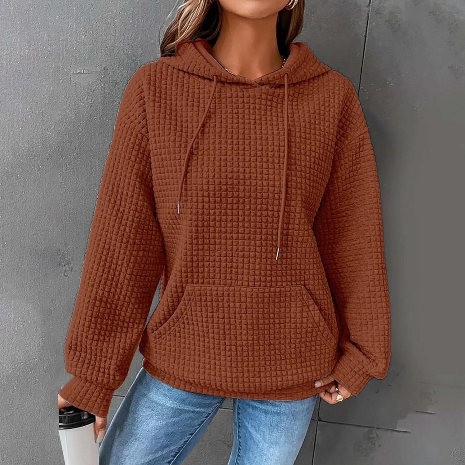Oversized Hoodies For Women Waffle Knit Sweatshirts Winter Tops Pullover Sweaters With Pockets