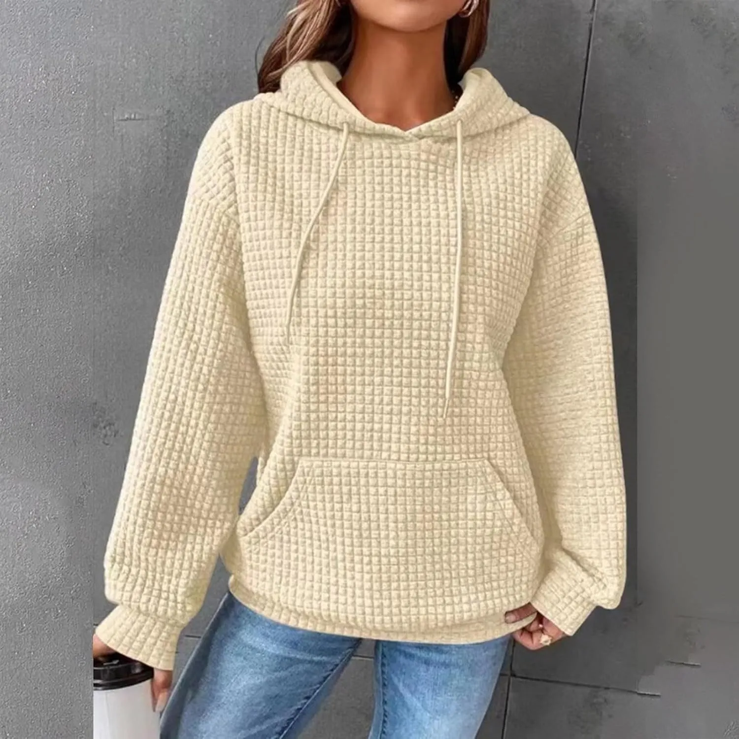 Oversized Hoodies For Women Waffle Knit Sweatshirts Winter Tops Pullover Sweaters With Pockets