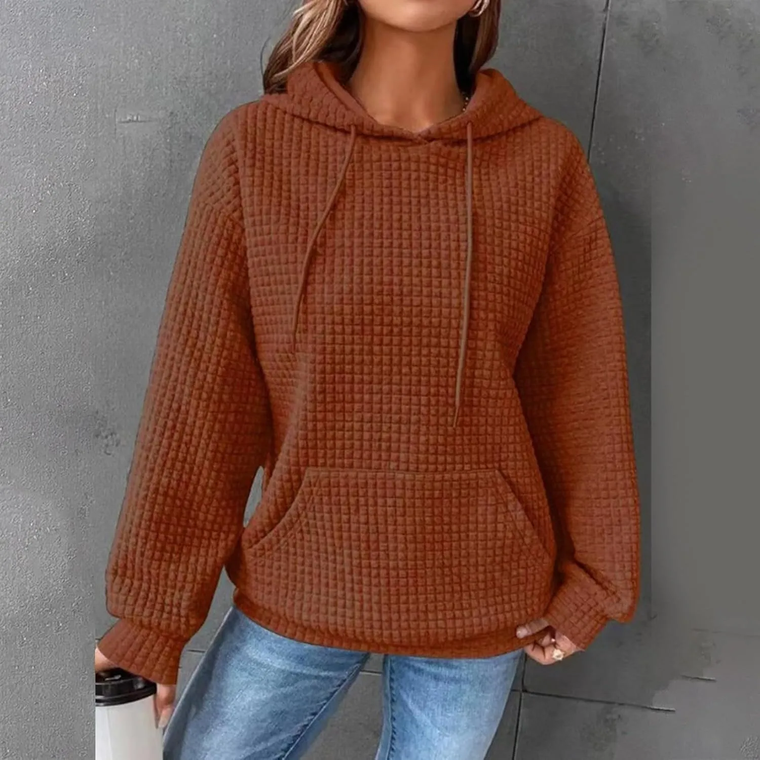 Oversized Hoodies For Women Waffle Knit Sweatshirts Winter Tops Pullover Sweaters With Pockets