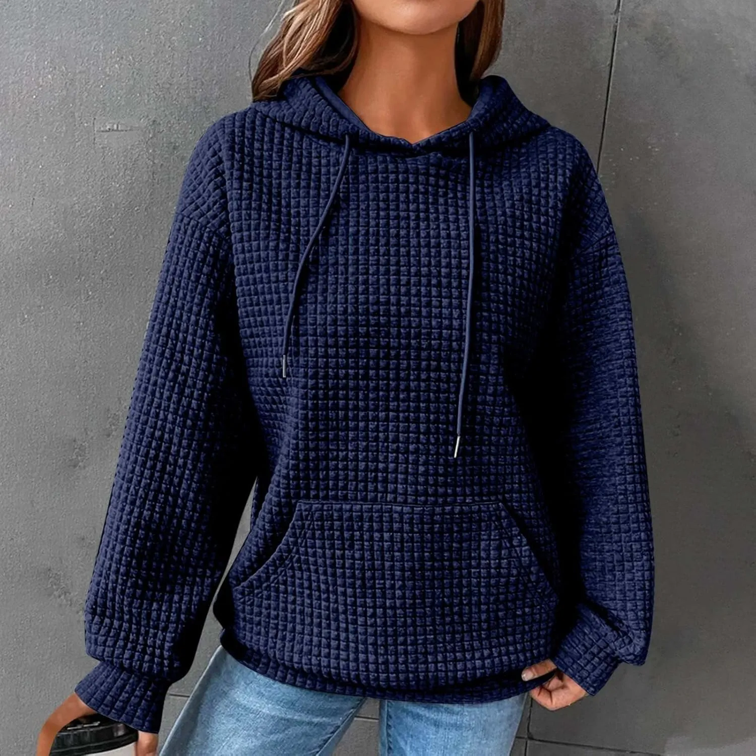 Oversized Hoodies For Women Waffle Knit Sweatshirts Winter Tops Pullover Sweaters With Pockets
