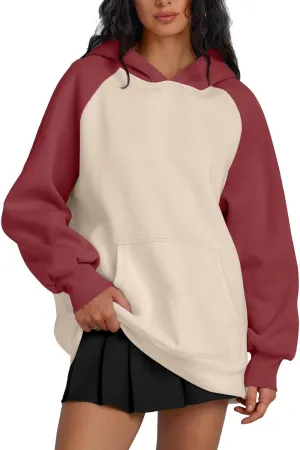 Oversized Hoodies Pullover for Women Casual Long Sleeve Fleece Athletic Polo Tops Fashion Solid Color Y2k Sweatshirts