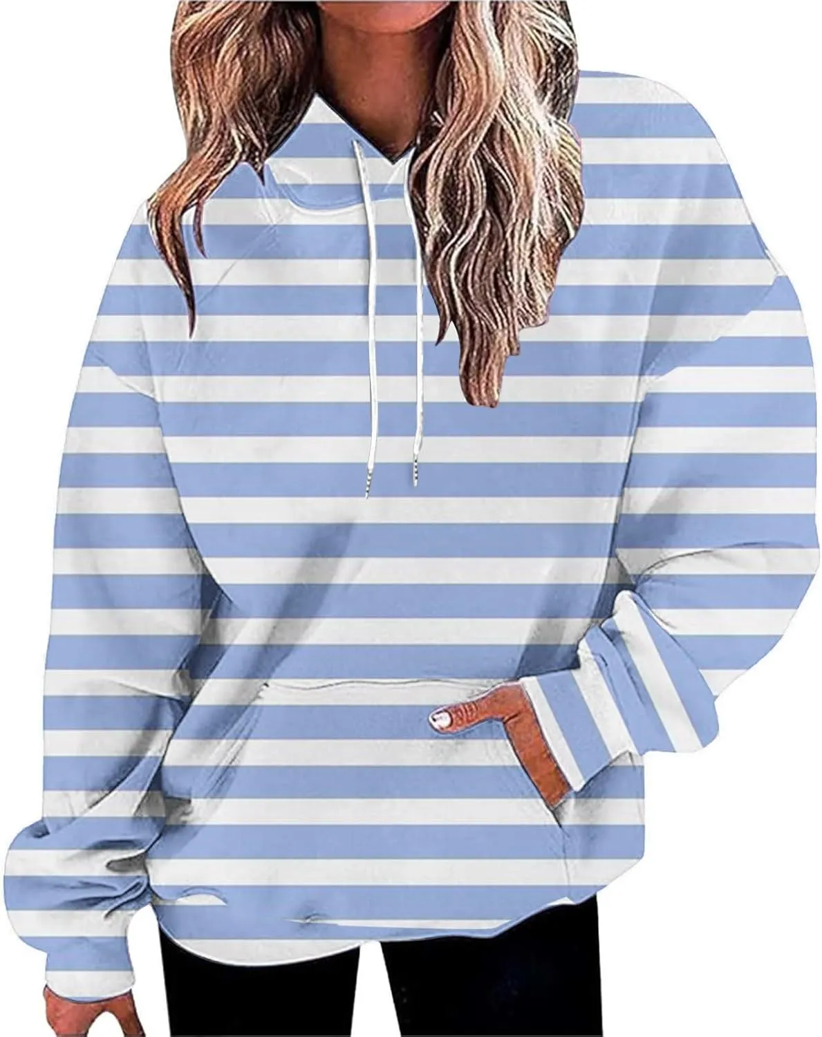 Oversized Striped Hoodies Sweatshirt for Women Trendy Plus Size Sweatshirts with Pockets Casual Loose Pullover Clothe