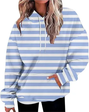 Oversized Striped Hoodies Sweatshirt for Women Trendy Plus Size Sweatshirts with Pockets Casual Loose Pullover Clothe