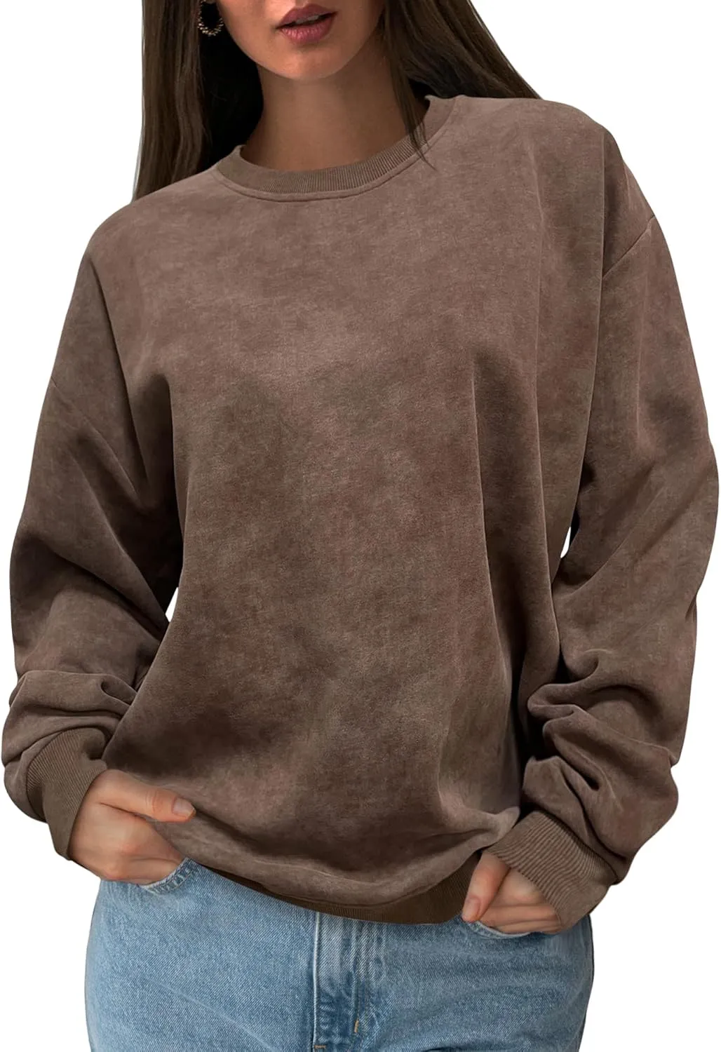 Oversized Sweatshirt for Women Fashion: CrewNeck Causal Basic Fall Clothes Tops Loose Fit Pullove