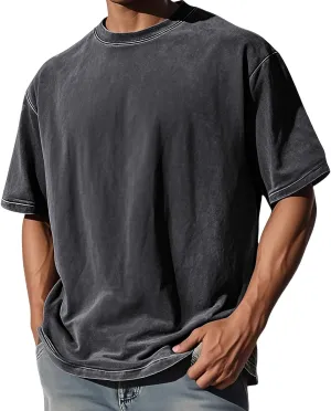 Oversized T Shirt for Men - Unisex Short Sleeve Washed Crew Neck Casual Pullover Tee Vintage Summer Baggy Basic Tops
