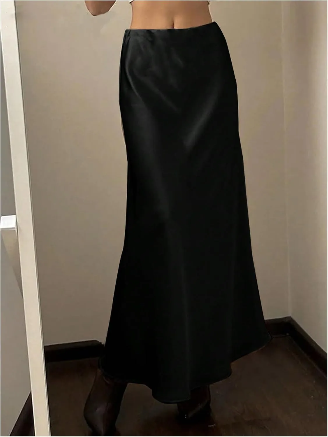 OYOANGLE Women's Satin High Waist Skirt Flowy Solid Casual Elegant Maxi Skirts