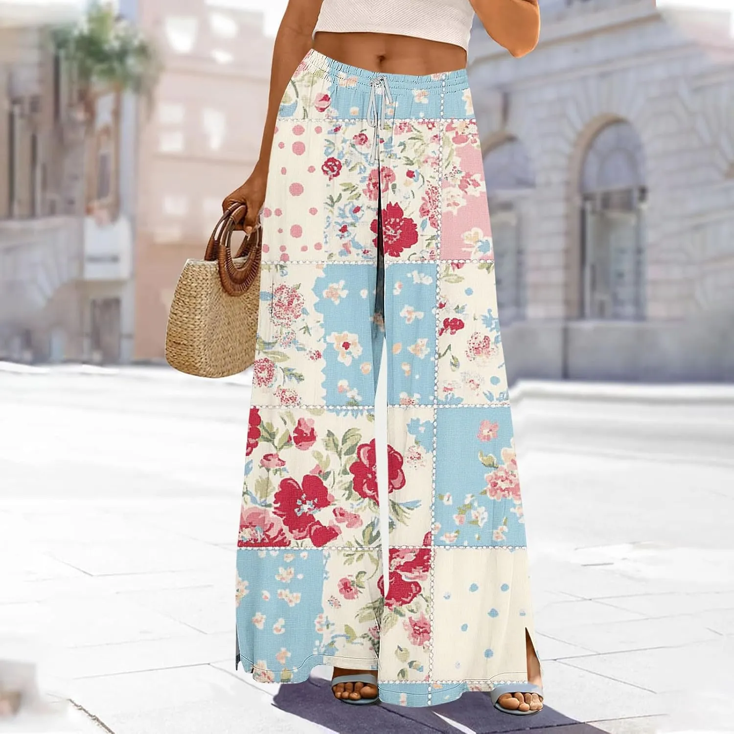 Palazzo Pants for Women Boho Printed Wide Leg High Waisted Loose Fit Drawstring with Pockets Casual Summer 2025