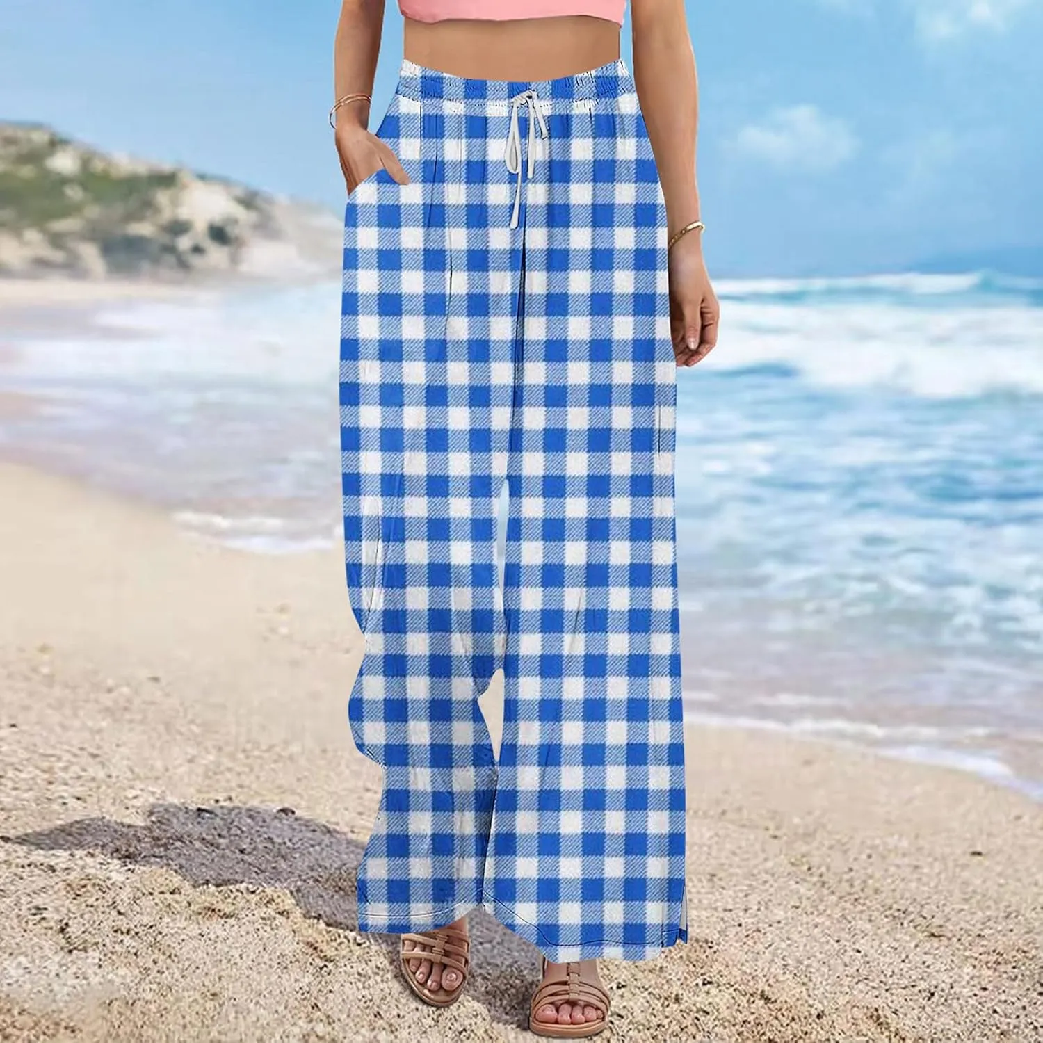 Palazzo Pants for Women Boho Printed Wide Leg High Waisted Loose Fit Drawstring with Pockets Casual Summer 2025