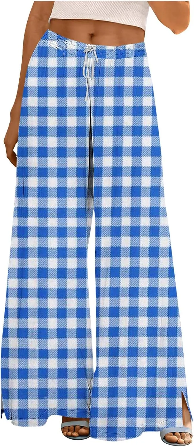 Palazzo Pants for Women Boho Printed Wide Leg High Waisted Loose Fit Drawstring with Pockets Casual Summer 2025