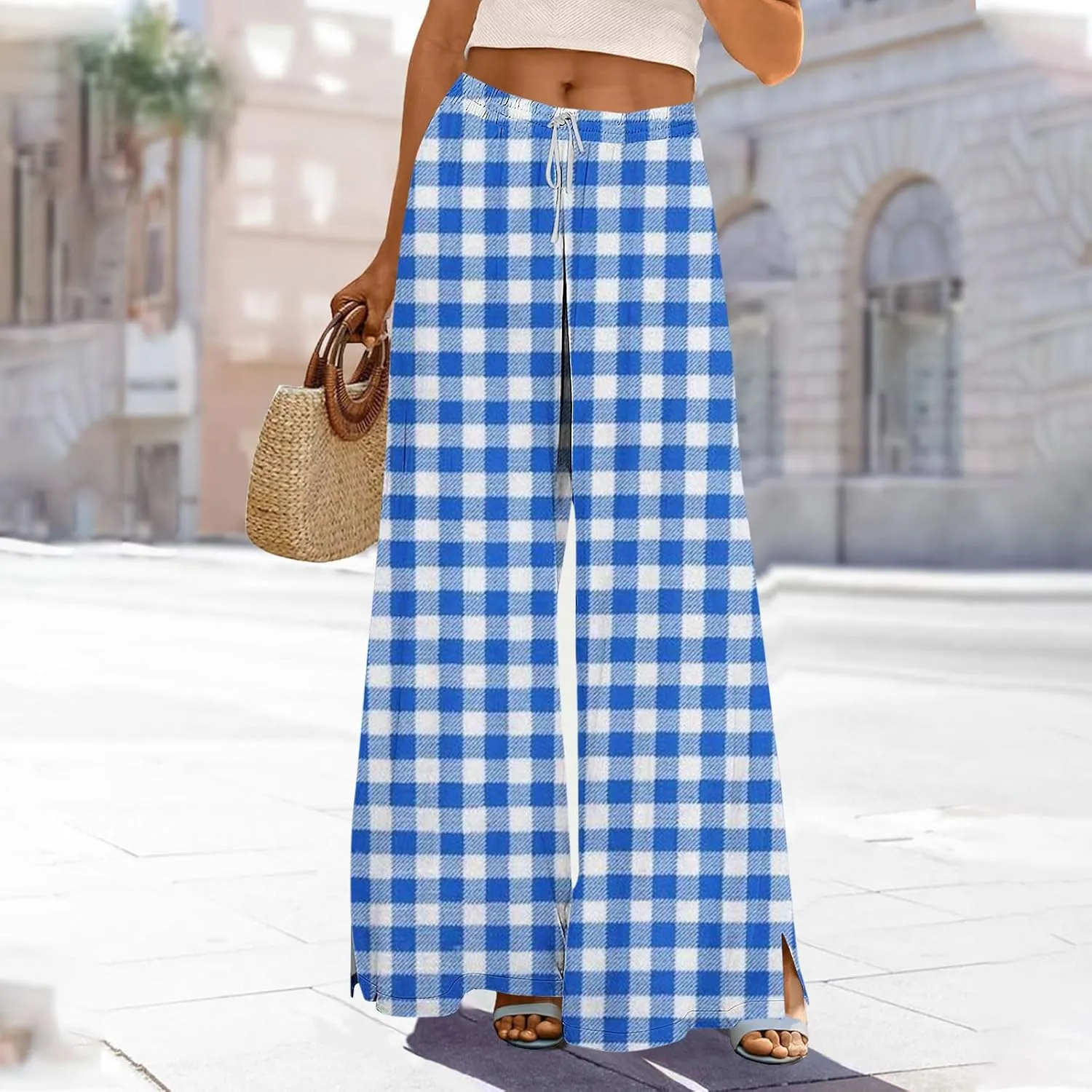 Palazzo Pants for Women Boho Printed Wide Leg High Waisted Loose Fit Drawstring with Pockets Casual Summer 2025