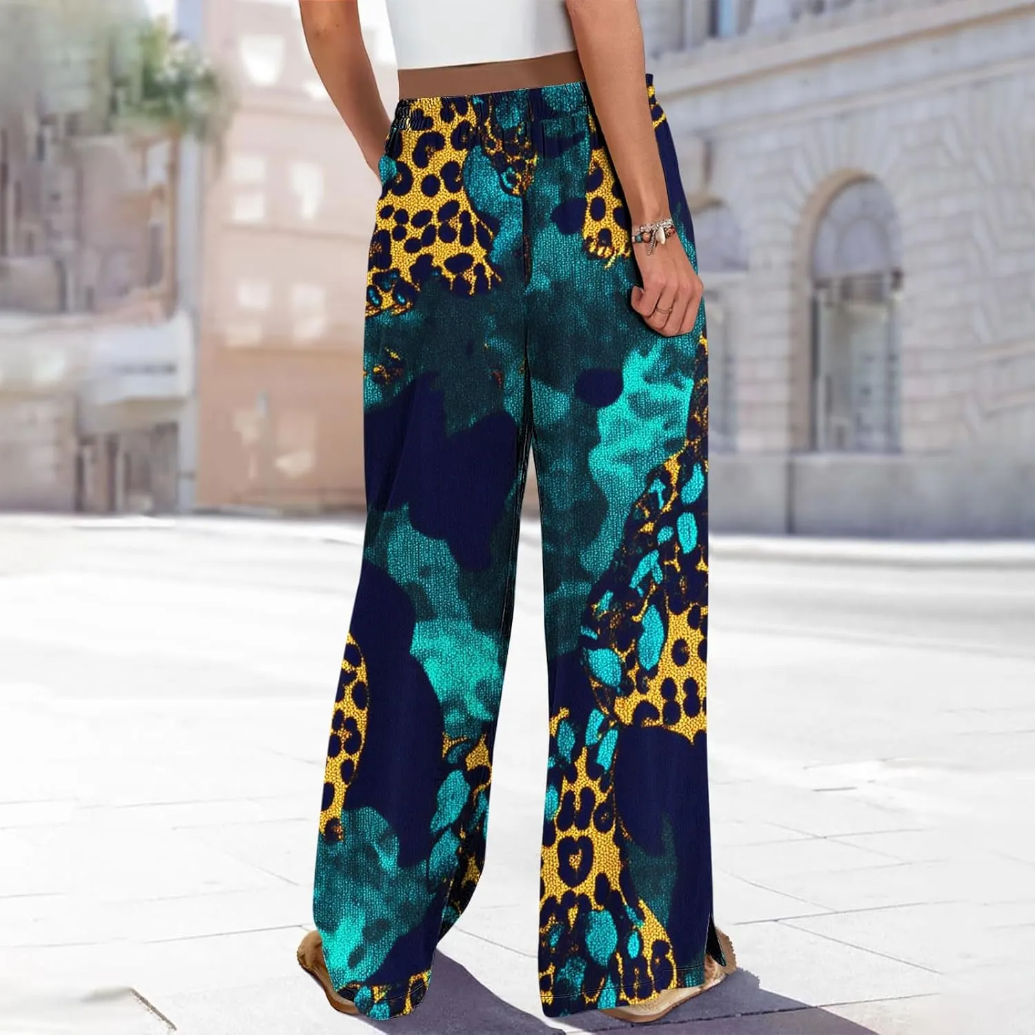 Palazzo Pants for Women Boho Printed Wide Leg High Waisted Loose Fit Drawstring with Pockets Casual Summer 2025
