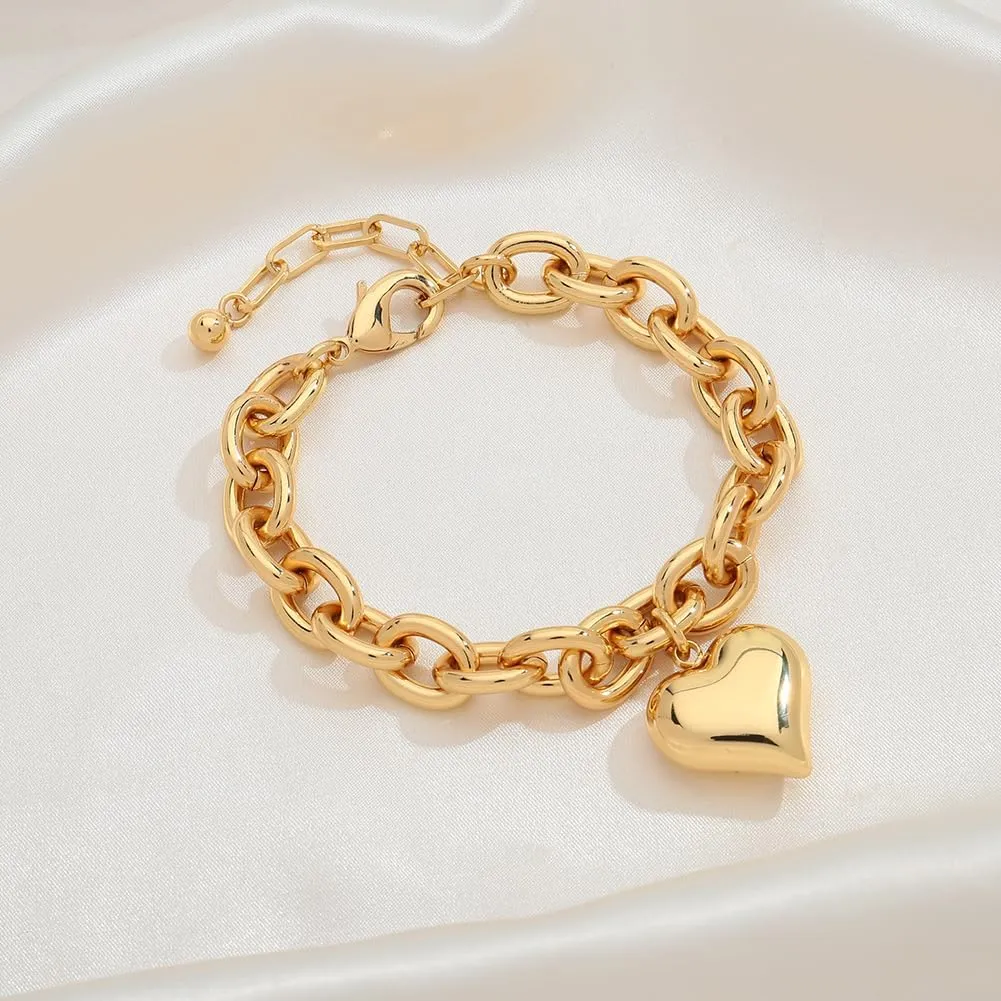 Pearl Bracelets For Women Gold Plated Chain Link Bracelets Bow Heart Charm Bracelets