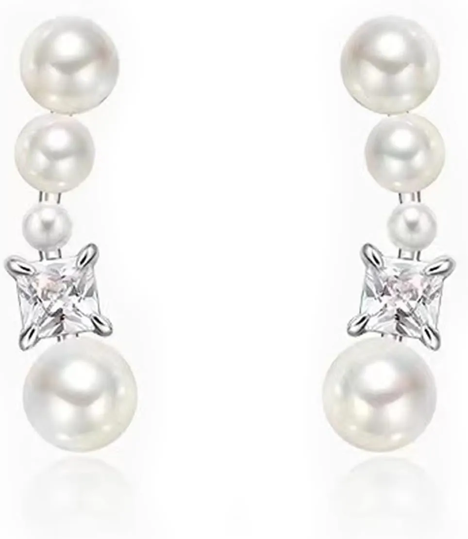 Pearl Earrings Dangle for Women Stud Earring 14K Gold Plated Gold/Silver Dainty Hypoallergenic Earrings Jewelry(ST-1031)