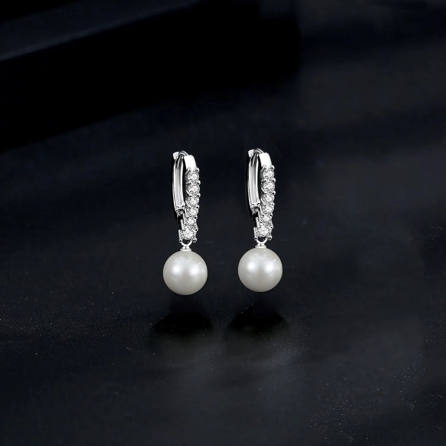 Pearl Earrings for Women 925 Sterling Silver White Gold Pearl Drop Earrings Dangle Cubic Zirconia Large Size 12mm 10mm for Mother
