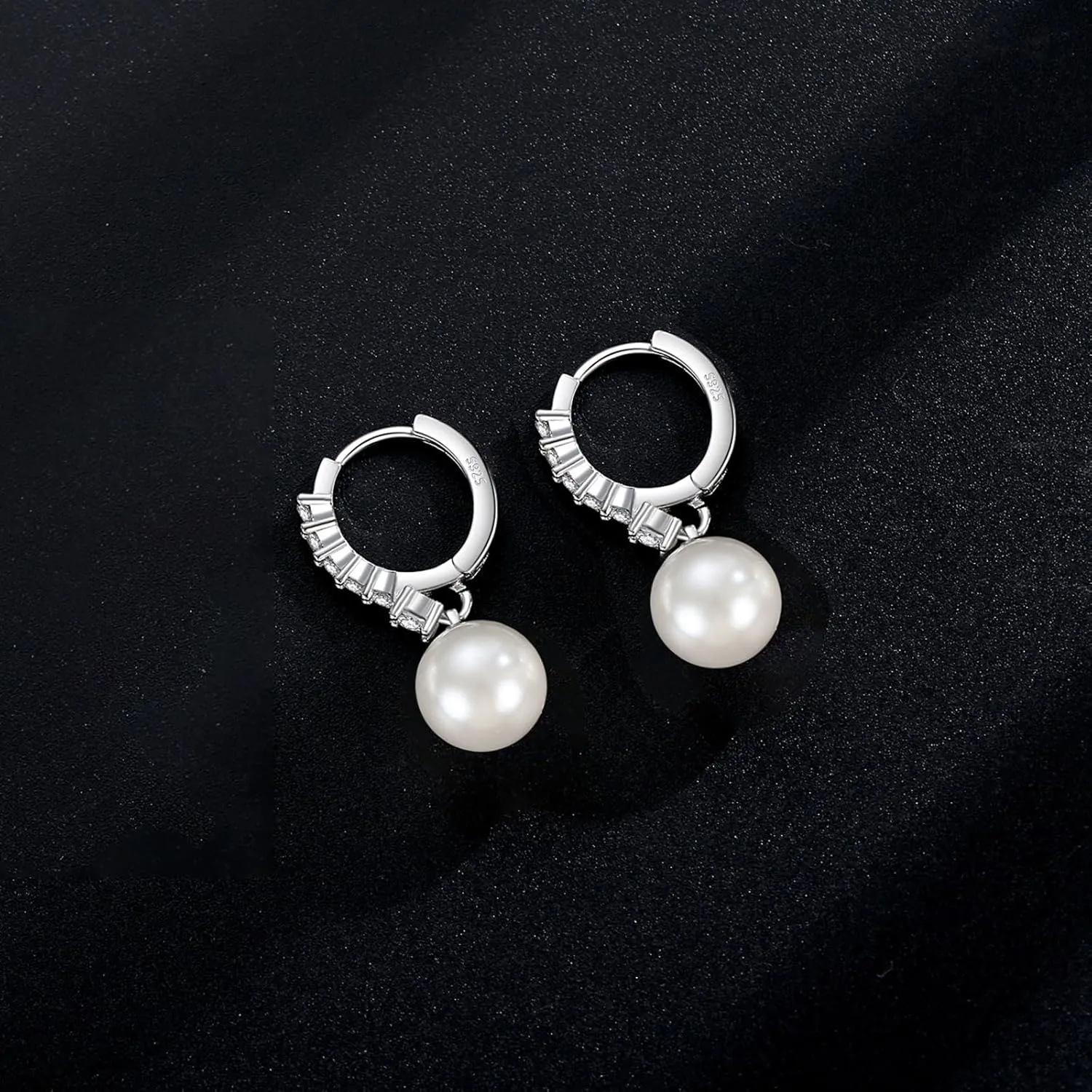 Pearl Earrings for Women 925 Sterling Silver White Gold Pearl Drop Earrings Dangle Cubic Zirconia Large Size 12mm 10mm for Mother