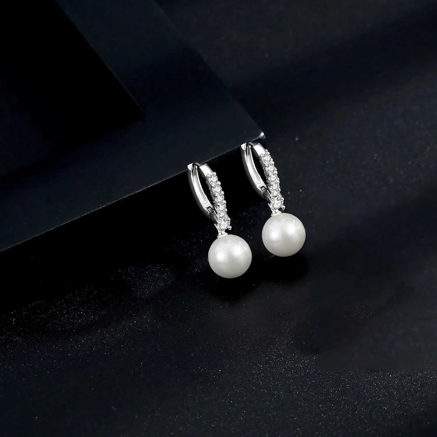 Pearl Earrings for Women 925 Sterling Silver White Gold Pearl Drop Earrings Dangle Cubic Zirconia Large Size 12mm 10mm for Mother