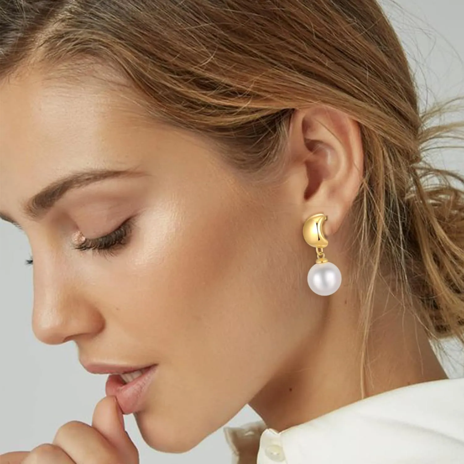 Pearl Earrings for Women Cute Bow Pearl Drop Earrings Elegant Hypoallergenic Gold Jewelry for Women