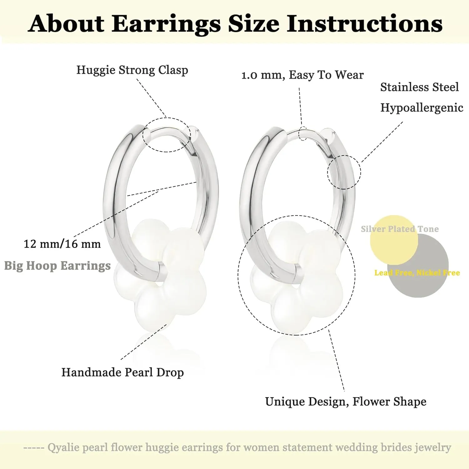Pearl Flower Drop Huggie Earrings For Women Dangle Minimalist 14K Gold Plated Statement Wedding Brides Hoop Earring Dainty Jewelry Gifts