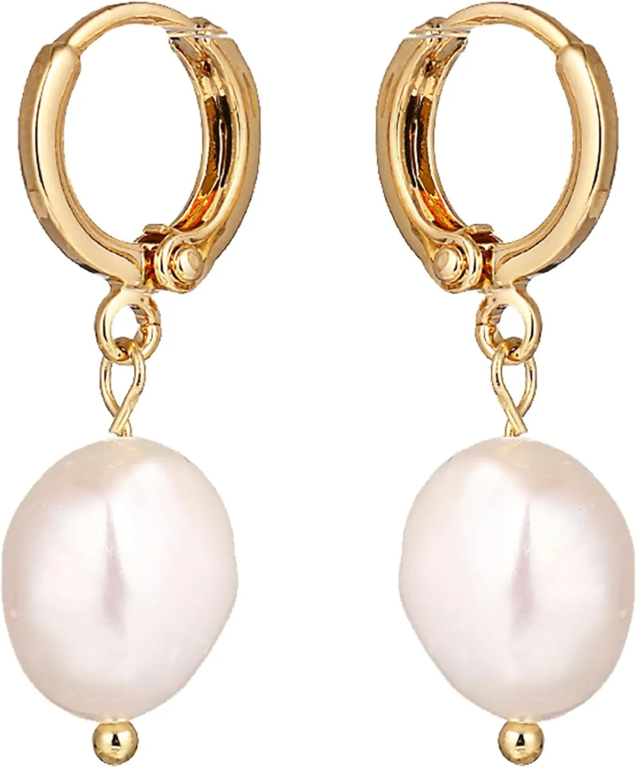 Pearl Hoop Earrings for Women, Trendy 14k Gold Plated Pearl Dangle Drop Hoop Earrings Dangle Huggie Earring Statement Pearl Jewelry Gifts for Women