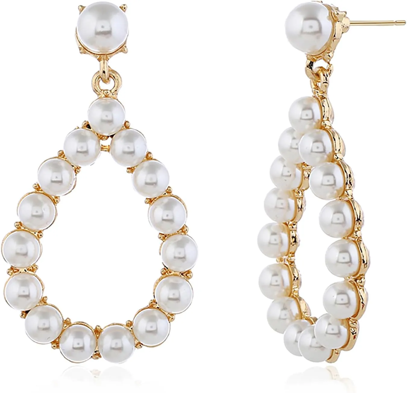 Pearl Teardrop Dangle Drop Statement Earrings for Women Gold Plated Imitation Pearls Dangling Dangly Post Stud Earring Birthday Party Jewelry Gifts for Wife Mom