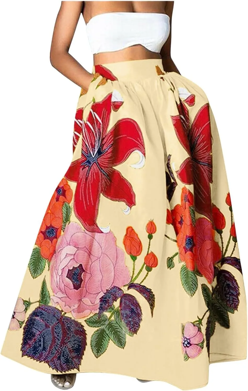 Pencil Skirt for Women Tummy Control High Waist Maxi Skirt Casual Loose Flowy Boho Party Long Women's Skirts with Pocket