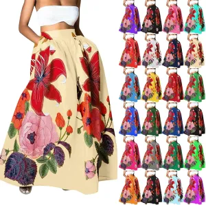 Pencil Skirt for Women Tummy Control High Waist Maxi Skirt Casual Loose Flowy Boho Party Long Women's Skirts with Pocket