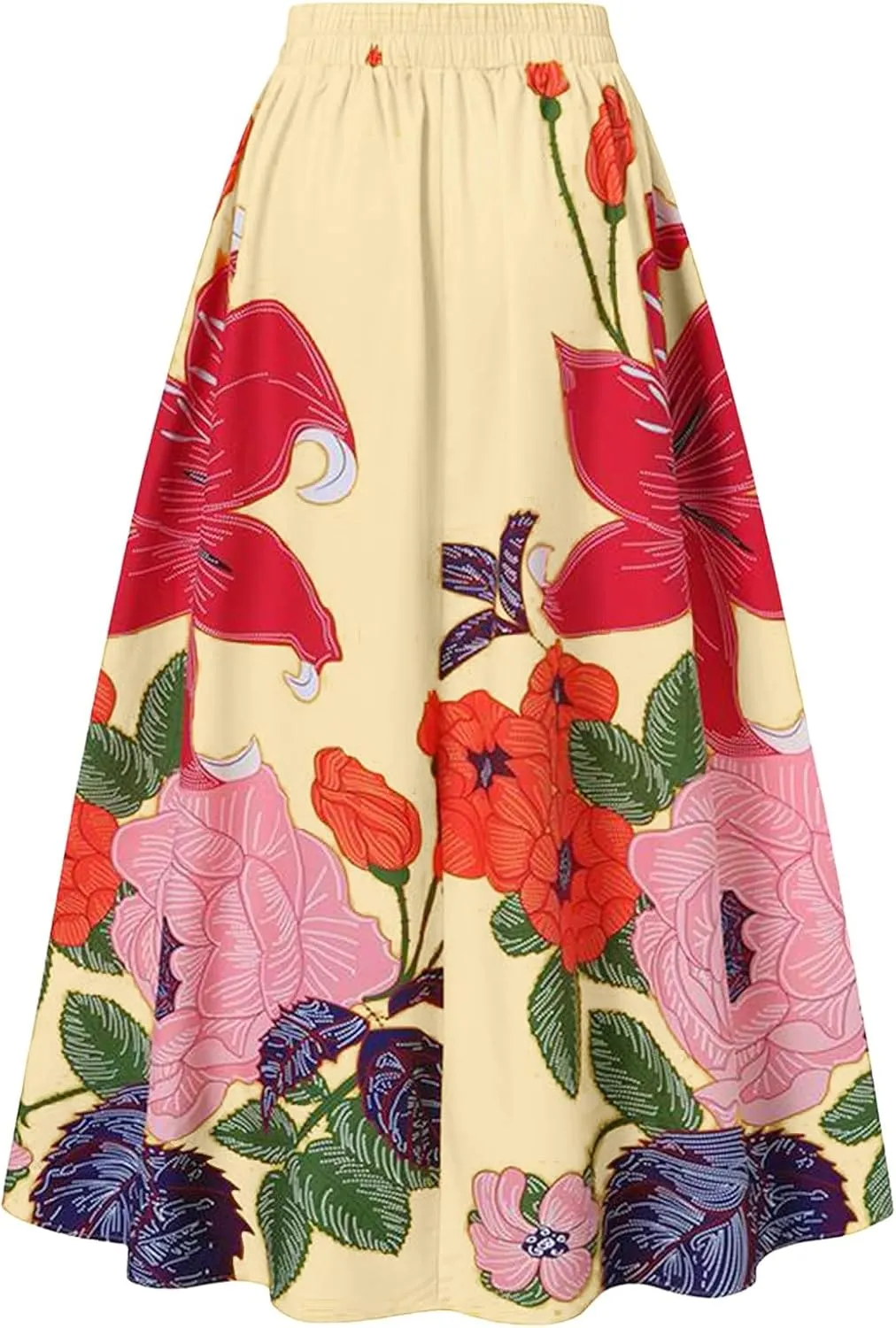 Pencil Skirt for Women Tummy Control High Waist Maxi Skirt Casual Loose Flowy Boho Party Long Women's Skirts with Pocket